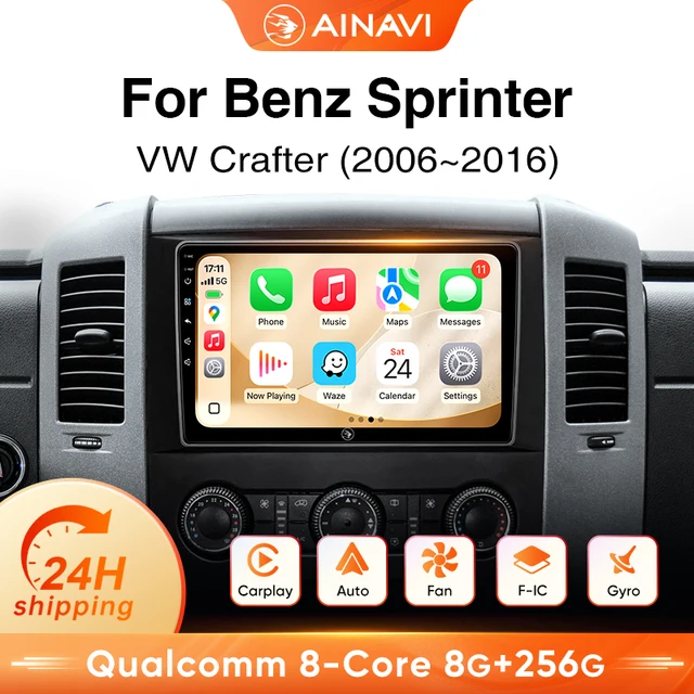 Autoradio Ainavi pour Mercedes Benz Sprinter Volkswagen Crafter 2006 - 2016, Carplay sans fil, Android Auto 4G Qualcomm, lecteur multimédia Android 13, 2 DIN 1