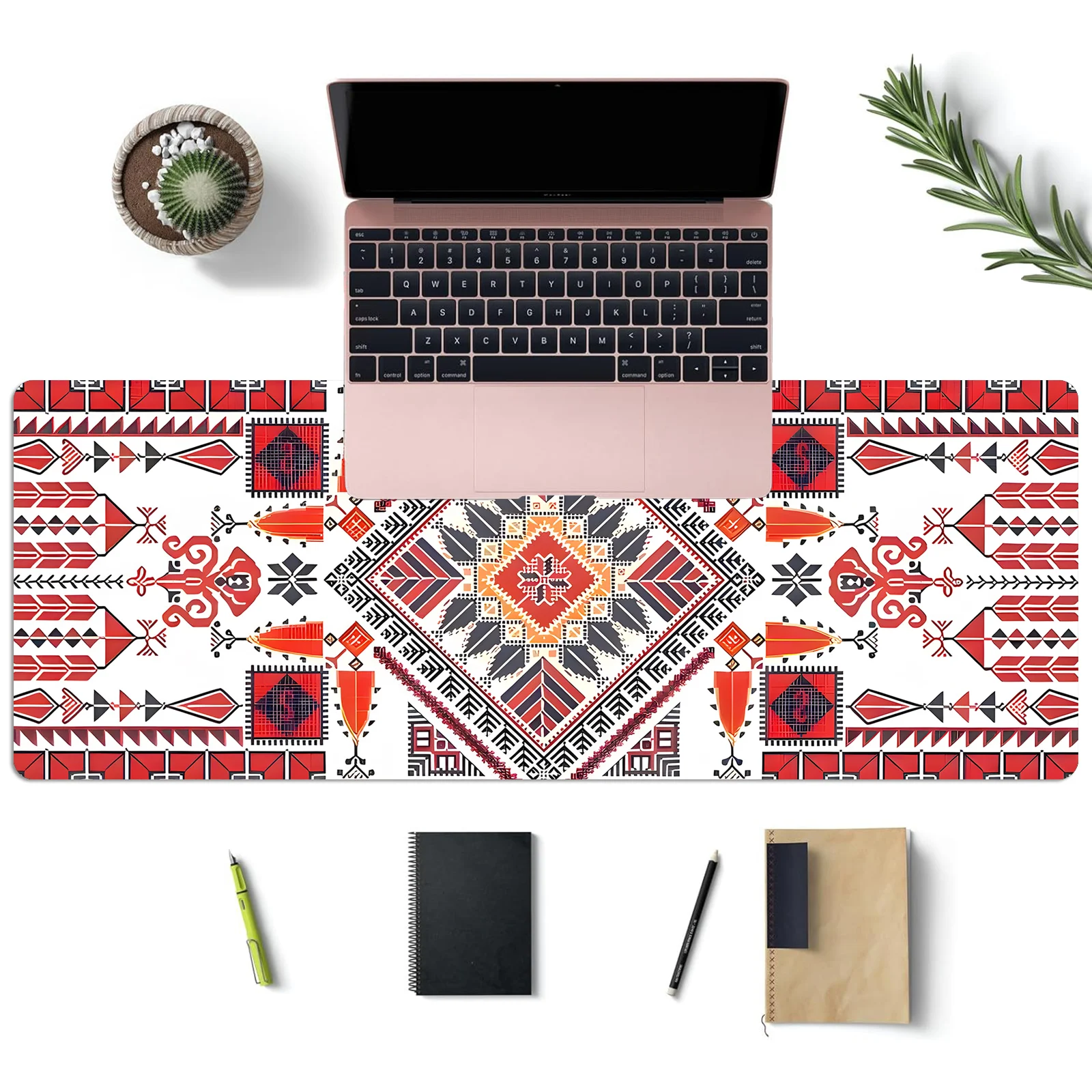 Geometric Pattern Extended Mouse Pad 80 x 30cm Non-Slip Stitched Edges Suitable for Gaming, Desktop, Abstract Use Polyester Rubb 4