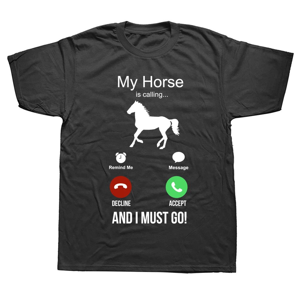 Футболка из хлопка с круглым вырезом в стиле Харадзюку надписью My Horse Is call and I Must Go
