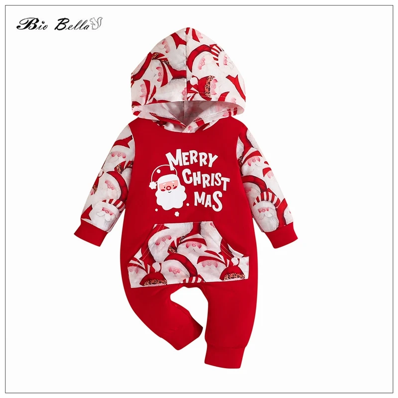 

Newborn Christmas Romper Full Sleeve Hooded Infantil Boy Girl Cartoon Xmas Merry New Year Kids Overalls Clothes Infant Outfits