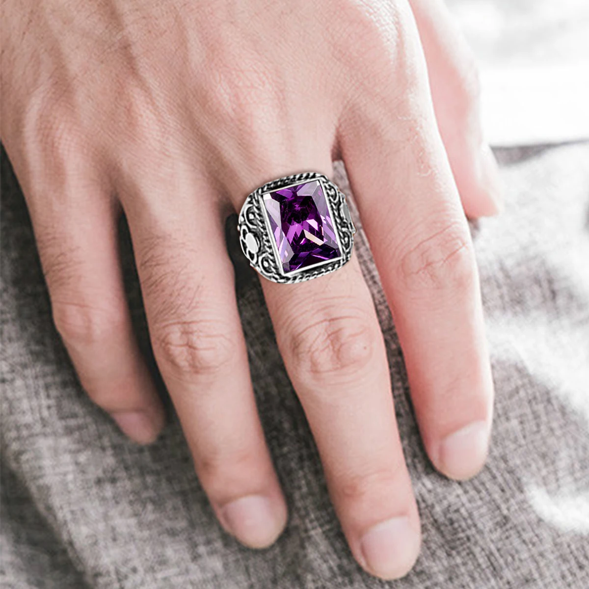 Mens Sterling Silver Amethyst Ring 925 Sterling Silver Signet