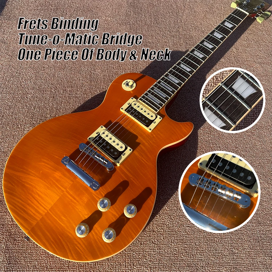 

LP Standard Electric Guitar, One piece body & neck, Frets Binding, Tune-o-Matic Bridge, Honey Flame Maple Top, free shipping