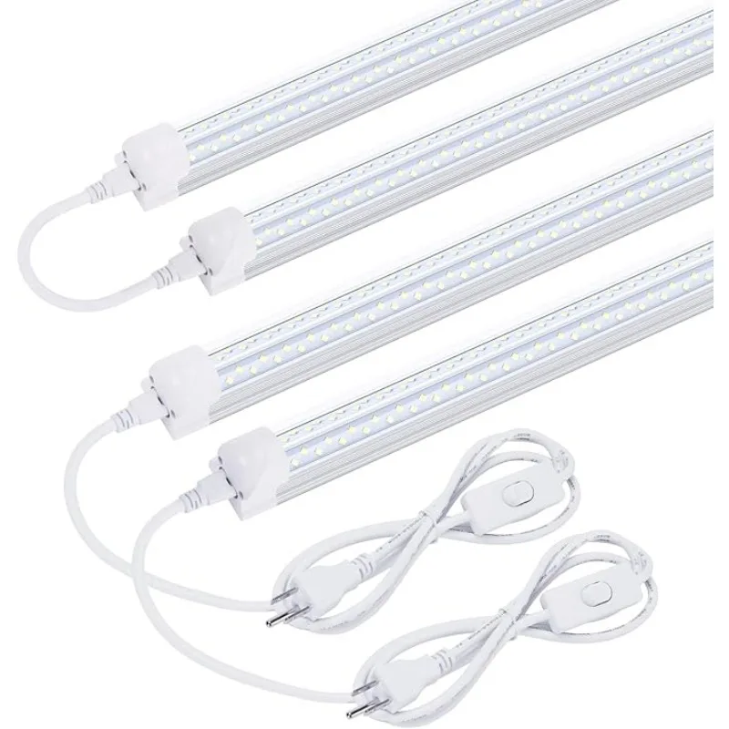 8FT T8 V Shape Integrated Tube Light Double Side 4 Row,120W LED Shop Light Fixture, AC85-277V 14400 Lumens 6000K Cold 3