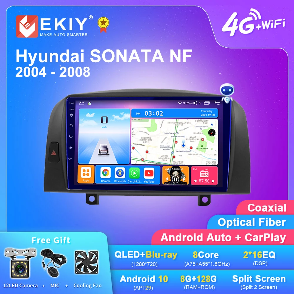 EKIY T7 QLED DSP Android 10 Автомобильный мультимедийный проигрыватель для Hyundai SONATA NF 2004 - 2008