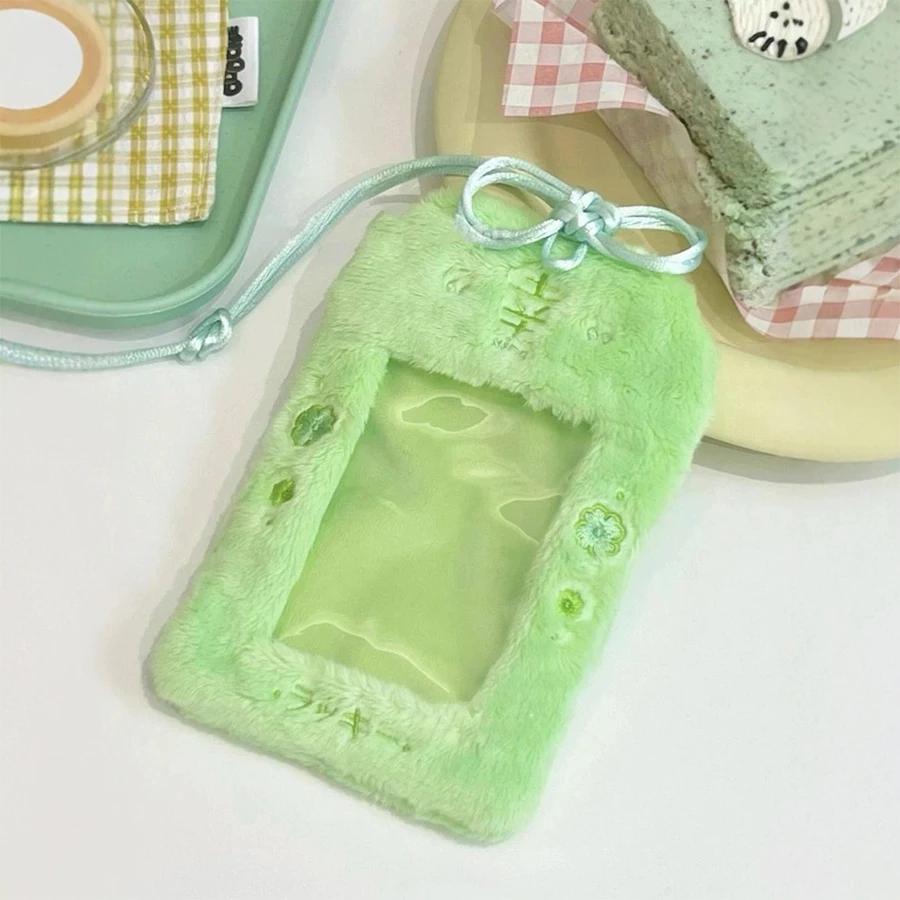 Four-leaf clover plush card cover campus bus meal card chase star 3-inch card cover storage bag 3