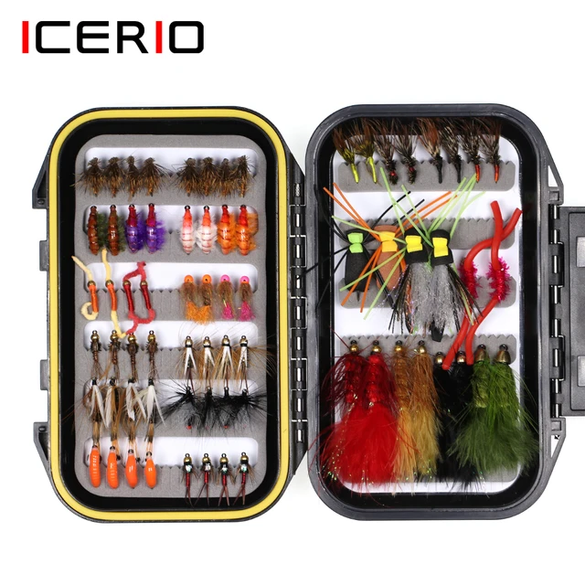 ICERIO 70pcs Fly Fishing Flies Kit Trout Bass Fishing with Fly Box Dry Wet  Flies Nymphs Worm Streamers - AliExpress