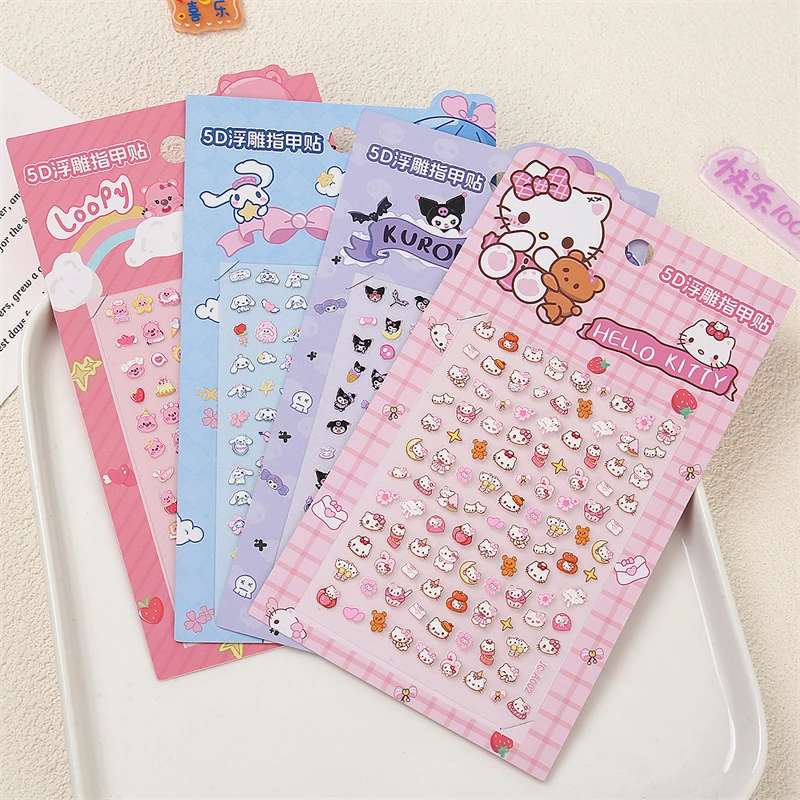 

Наклейка для ногтей Sanrio, Hello Kitty 5D, милые Мультяшные водостойкие модные нашивки для ногтей Kuromi Cinnamoroll, праздничные подарки для девочек и детей
