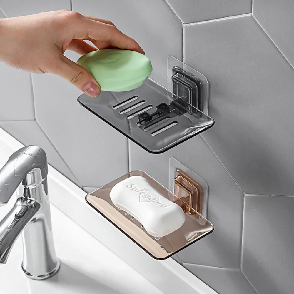 Soap Holder New Soap Rack No Drilling Wall Mounted Double Layer Holder Soap Sponge Dish Bathroom Accessories Dishes Self Adhesive