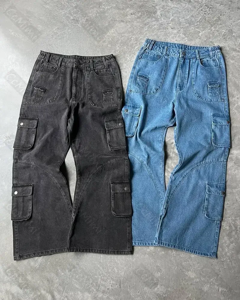 Men Jeans Ripped Jeans Ripped Patchwork Jeans Vintage Y2K Loose Fit Black Cargo Wide Leg