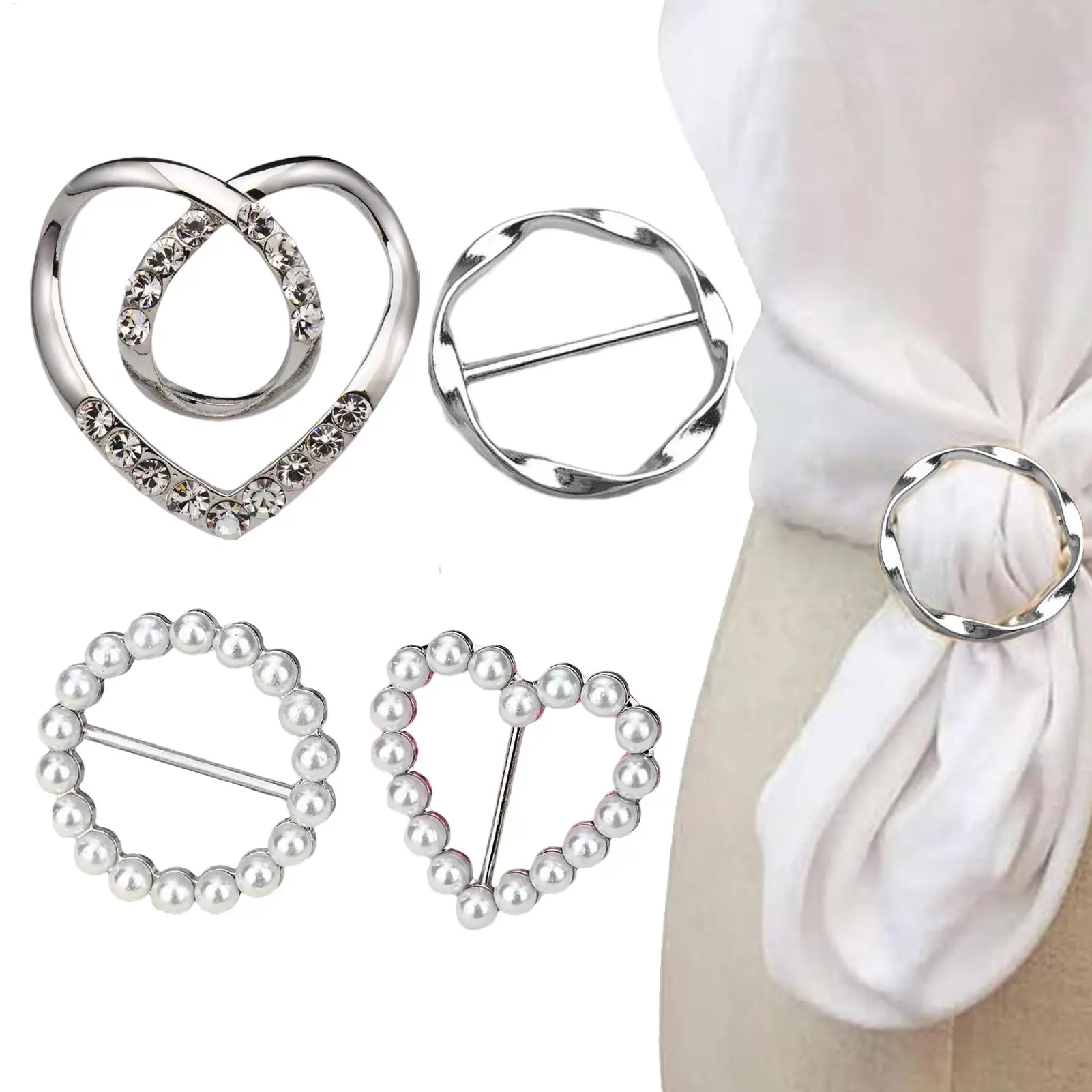 4pcs/set High-end Alloy Multi-function Scarf Buckle Exquisite Belt Pin Trendy and Versatile Diamond-set Scarf Buckle