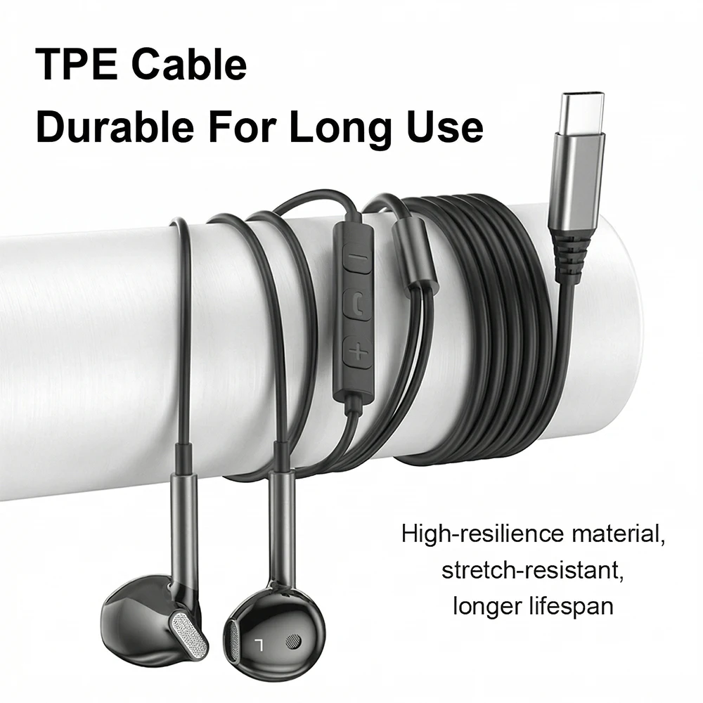 HiFi Surround Sound Wired Earphones with Mic & Volume Control, Type C & 3.5mm Options