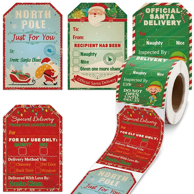 

200pcs/roll 4 Designs Adhesive Christmas Gift Name Tags XMAS Stickers Present Seal Labels Christmas Decals Gift Package
