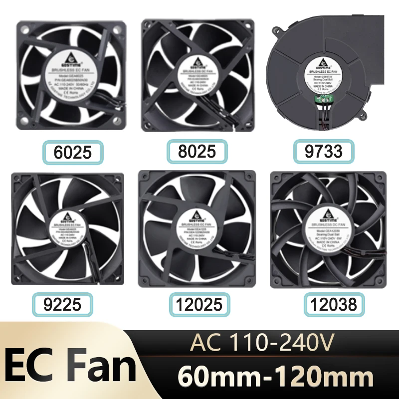Gdstime-ventilador sem Escova da Caixa do Computador do ce Refrigerador do Processador 110v ca 120v 220v 230v 240v 6025 8025 9225 12038 60 mm 80 mm 90 mm Bola 120 mm