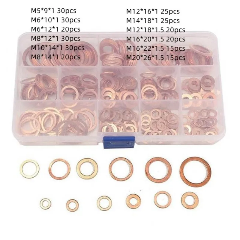 

280pcs M5-M20 Copper Washers Copper Sealing Washer 12 Sizes Assorted Solid Copper Crush Washers Seal Flat Ring Set with Case