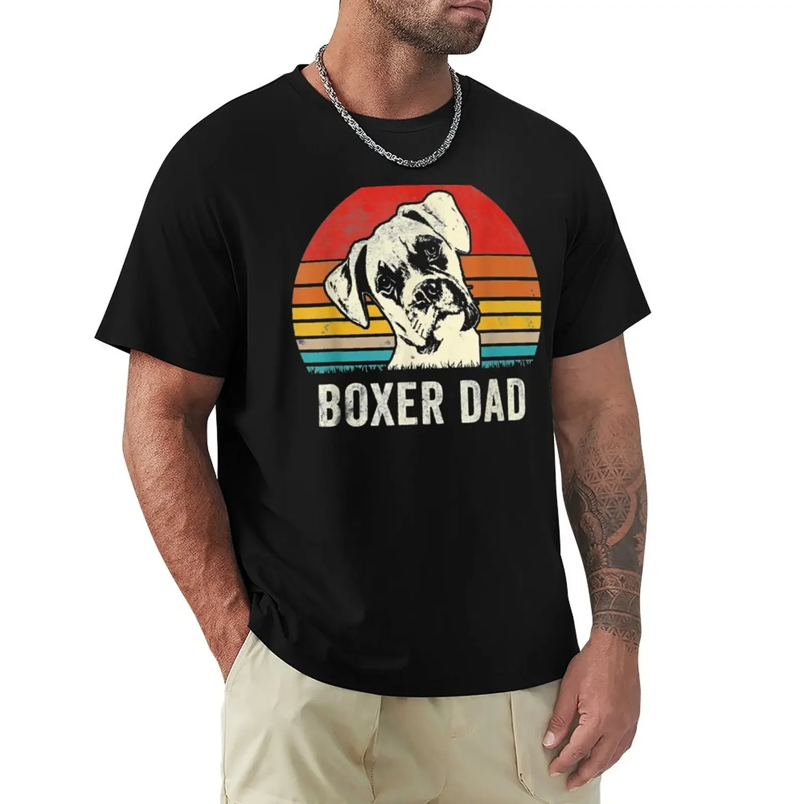 

Mens Vintage Boxer Dad Ever Daddy Gifts Dog Dad Father T-Shirt graphics anime clothes boys whites funny t shirts for men