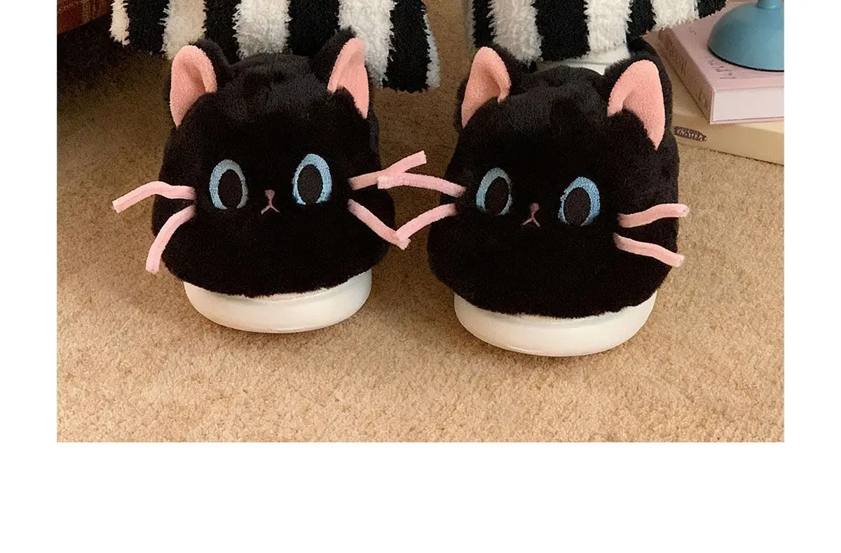 Schöne schwarz weiß 3D Katze Ohr Plüsch Hausschuhe Indoor Haus Tier Kitty Schuhe Frauen Slip-ons Pelz Pantoletten Chausson Chat – Detail 11