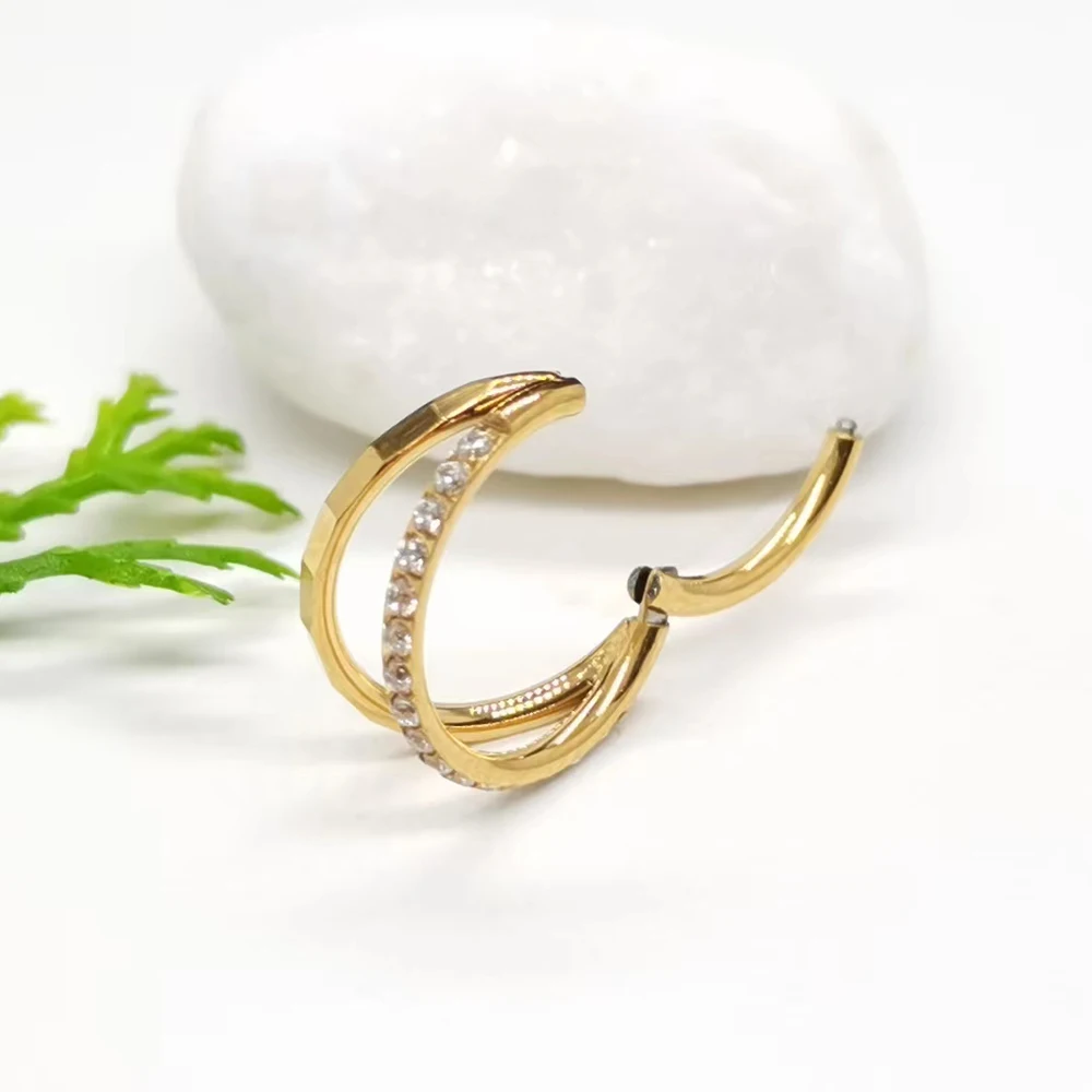 Septum Piercing Nose Rings G23 Titanium Earrings Fan Zircon Hoop Hinged Segment Clicker Tragus Cartilage Helix Piercing Jewelry