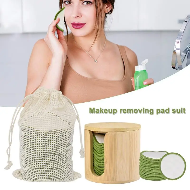 

16-Pcs Reusable Makeup Remover Pads Round Bamboo Makeup Removing Wipes Durable Face Rounds Pads With Storage Bag Skin-friendly