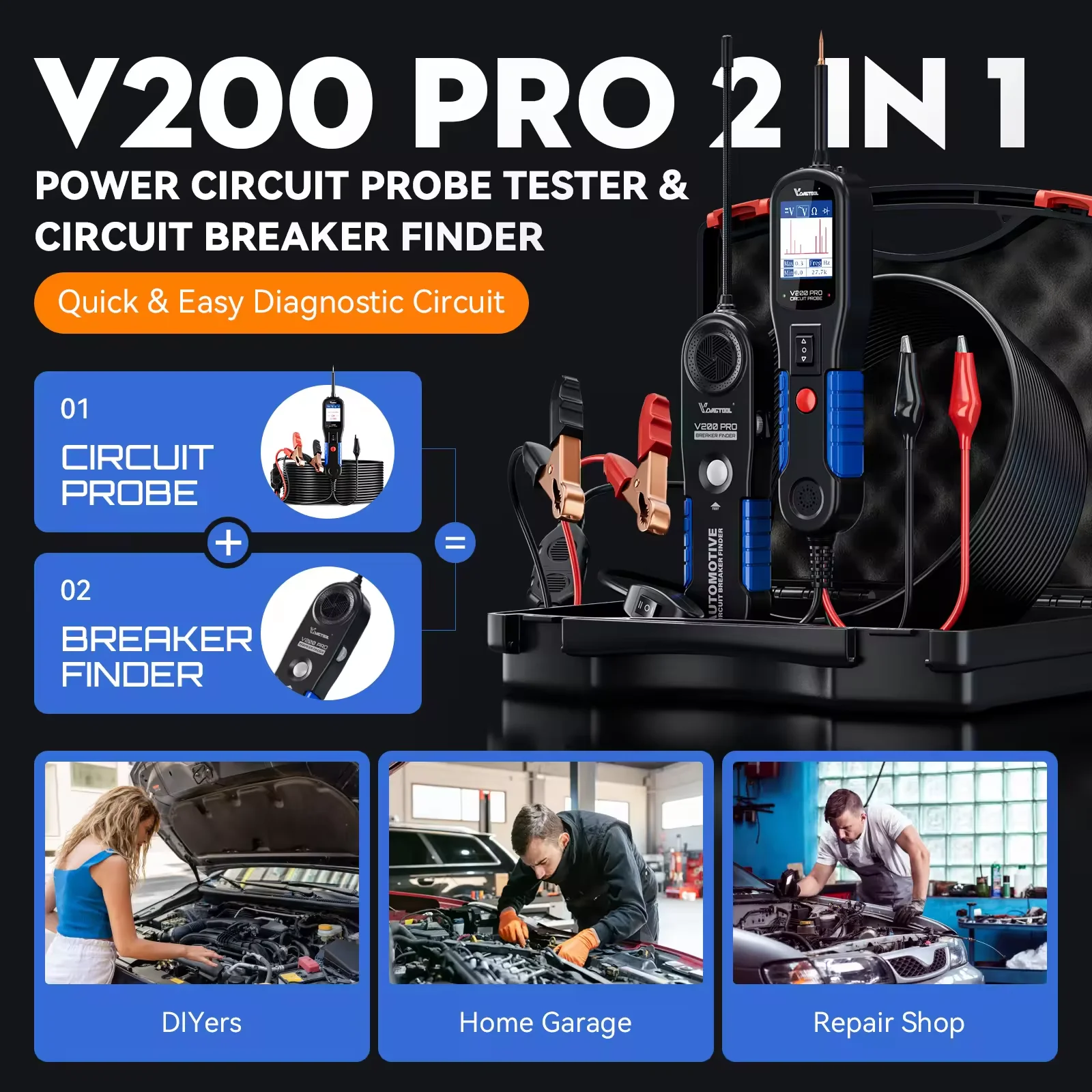 YYHC- V200 Pro Power Circuit Probe Kit Electric Tester Tool AC DC Voltage Tester 12V 24V Electrical Circuit