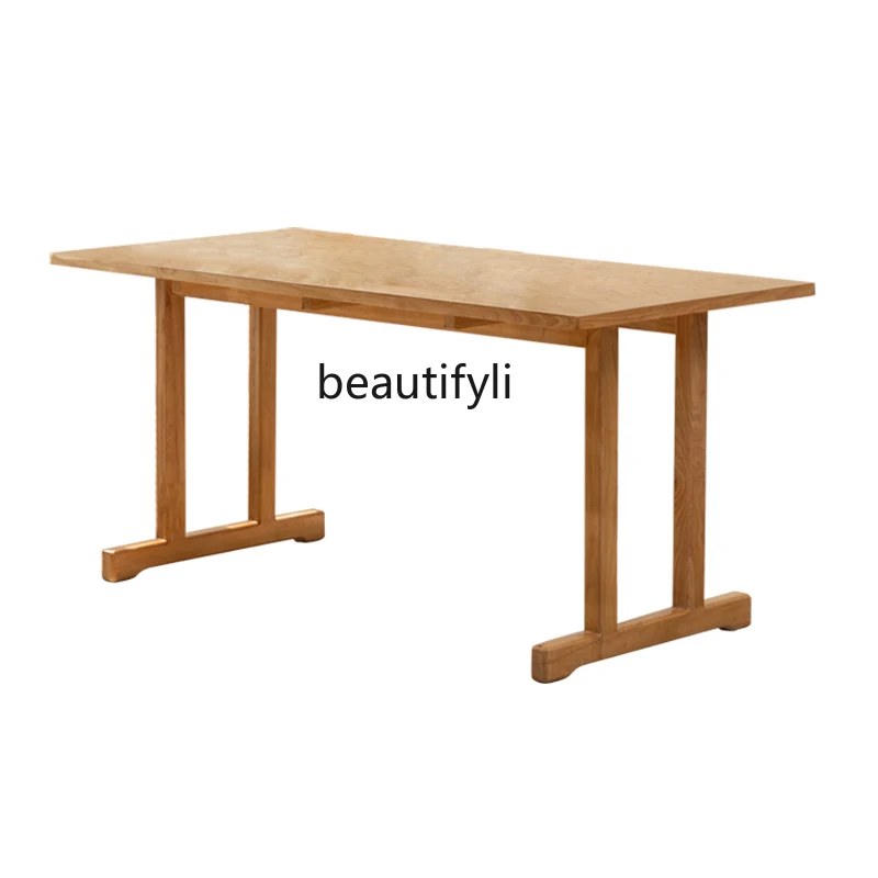 

Solid Wood Long Table Nordic Simple Household Dining Table White Wax Dining Table Small Apartment Desk Workbench