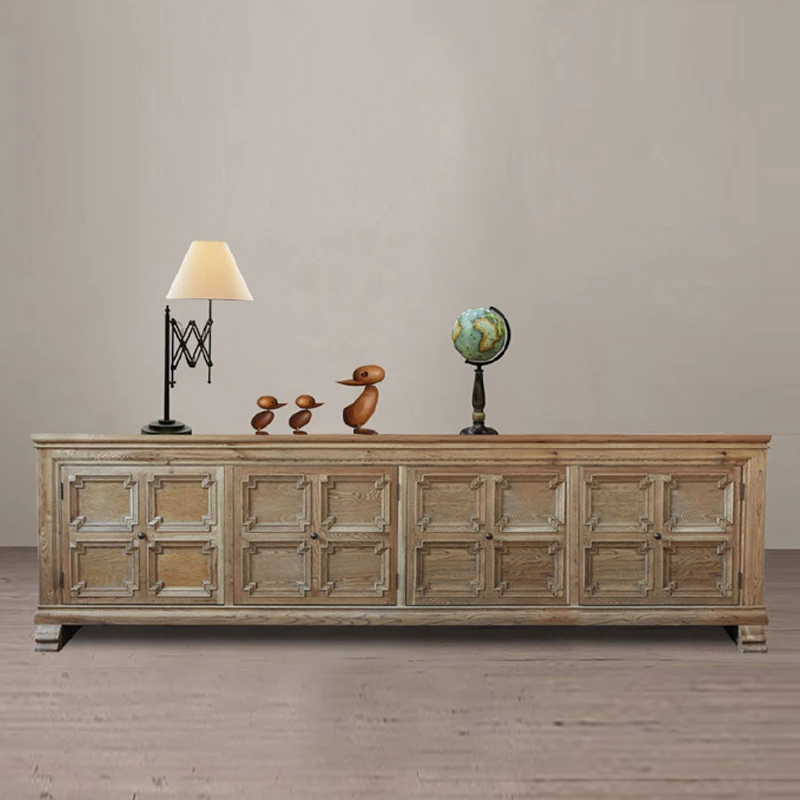 Country retro three-door four-door TV oak old living room furniture self-contained audio-visual cabinet
