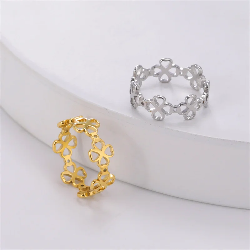 Mode Edelstahl Sonne Mond Ringe für Frauen Luxus Glück Klee Paar Ringe Trend Hochzeit Schmuck Verlobung geschenke – Detail 22
