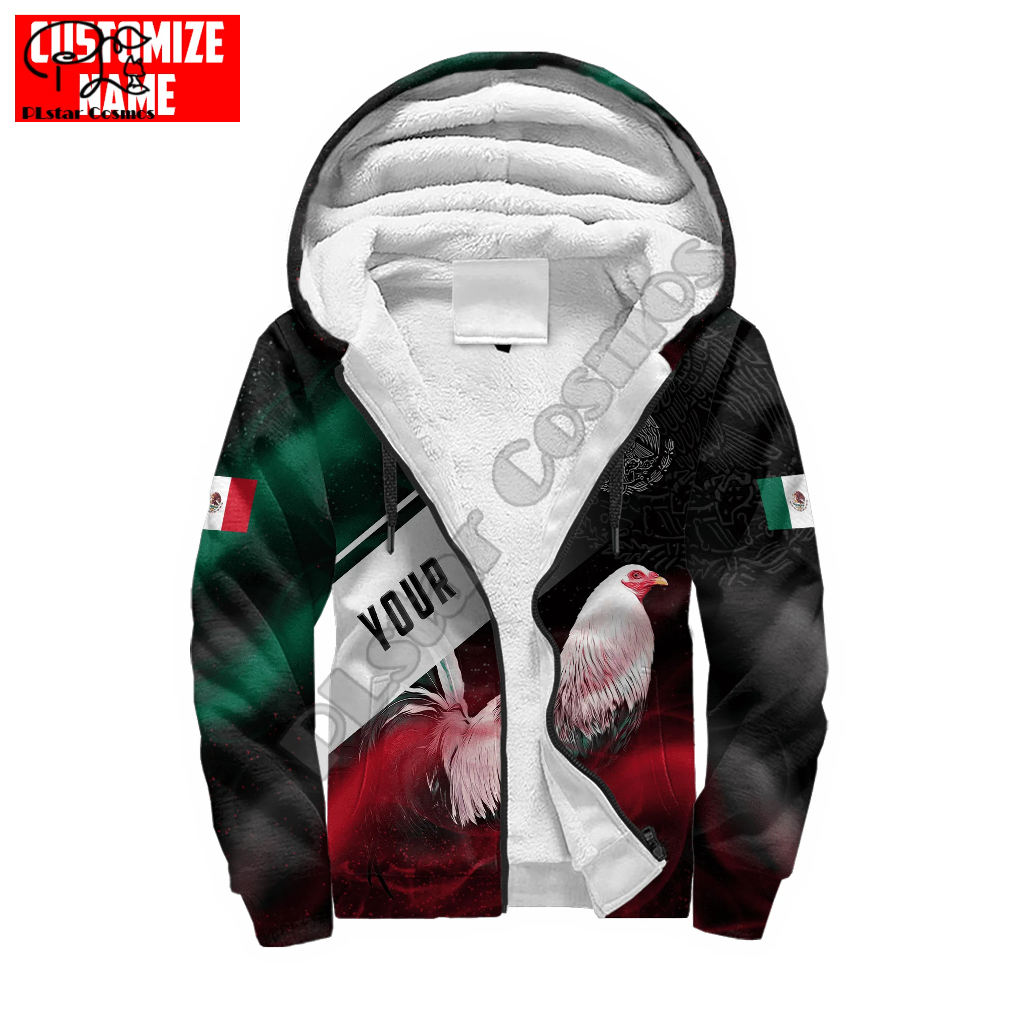 PLstar Cosmos Beautiful Rooster 3D Printed 2022 Winter Clothing Casual Warm Hood Thick Coat Zipper Man Fleece Hoodies Jacket R26