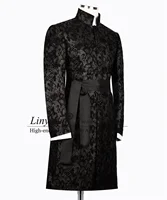 Customized Jacquard Men Suit With Belt Wedding Groom Tuxedo Slim Fit Male Prom Blazer 2 Piece Sets Long Coat Pants Costume Homme 2