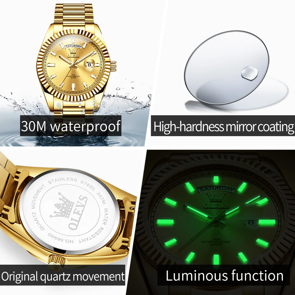 OLEVS 5650 Original Quartz Man Watch Waterproof Business Sports Man Wristwatch Steel Strap Luminous Luxury Brand Watches For Men
