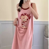 Sweet Girl Pink  Print Summer Sp Dr Loose Strap Women's Clothing plus Size Home Clothes Long Dr