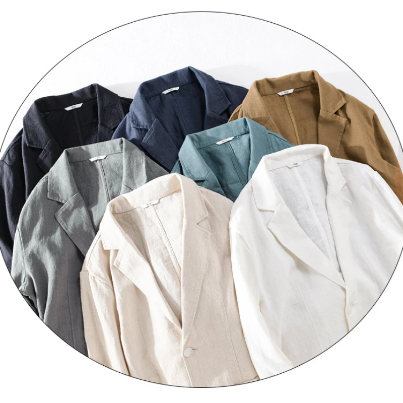 Mens Blazer Spring Striped Casual Linen Jackets For Men Clothing Loose Simple Streetwear
