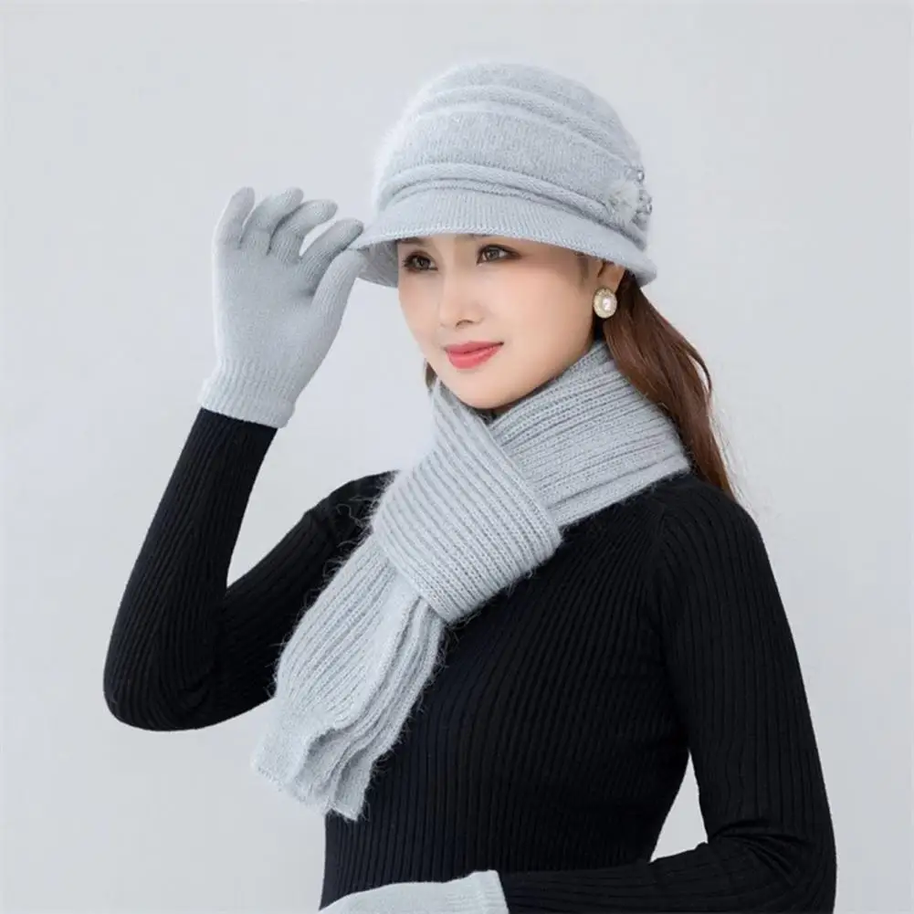 1 Set Warm Cap Scarf Mittens High Quality Mother Beanie Cap Scarf Mittens Acrylic Fiber Cap Scarf Gloves Winter Hat Scarf