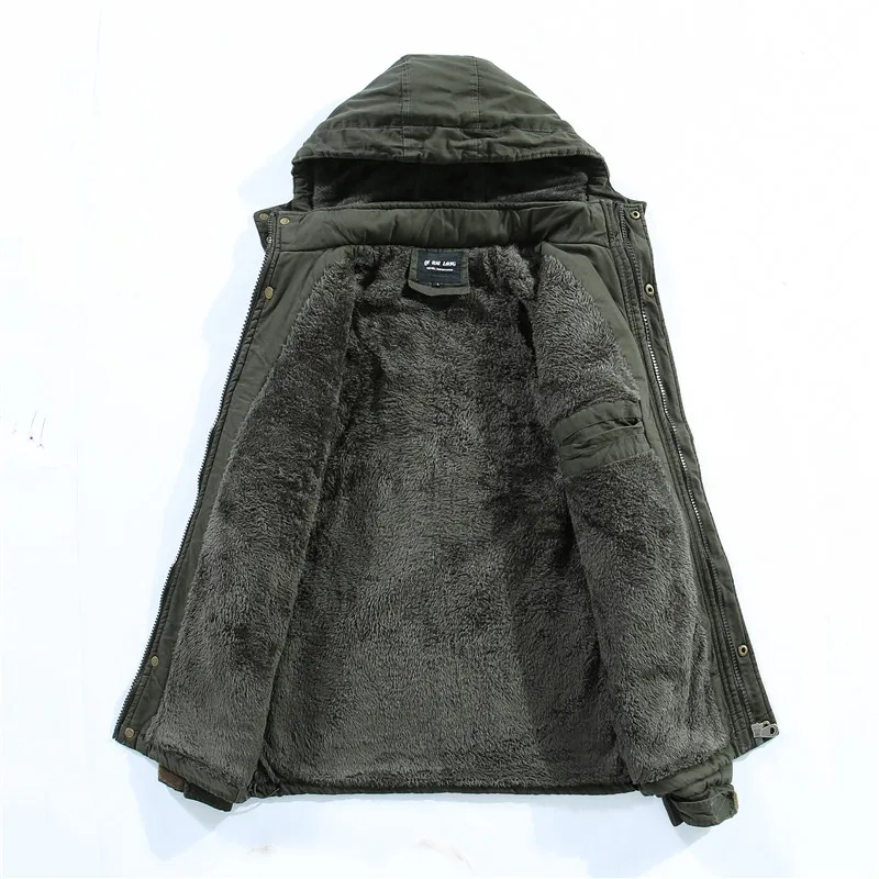 

Winter Jacket Men Parkas Fashion Hooded Collar Wool Liner Keep Warm Windbreaker Parka Coat Men Mid-long Velvet Parka Jacket