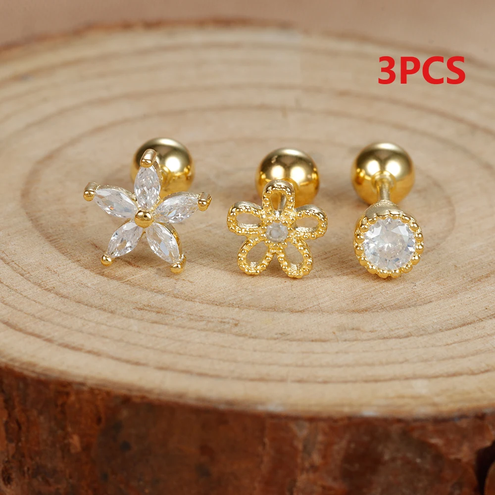 3PC Edelstahl Tragus Knorpel Piercing Ohrringe Set für Frauen Gold Farbe Helix Tragus Ohr Stud Ohrring Modeschmuck – Detail 2