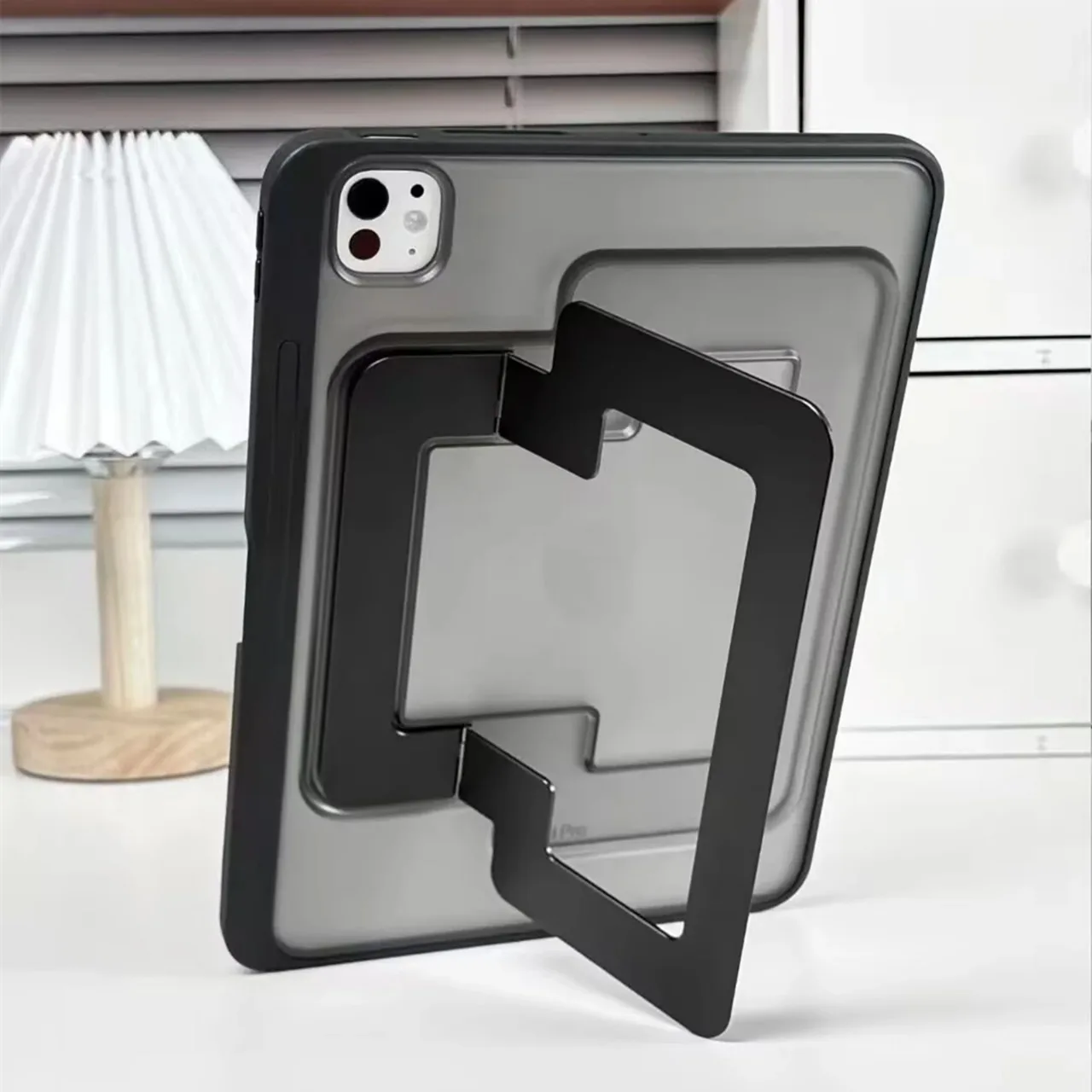 Enhanced Shockproof Acrylic Tablet Case with Hand-held Metal Bracket and Stand