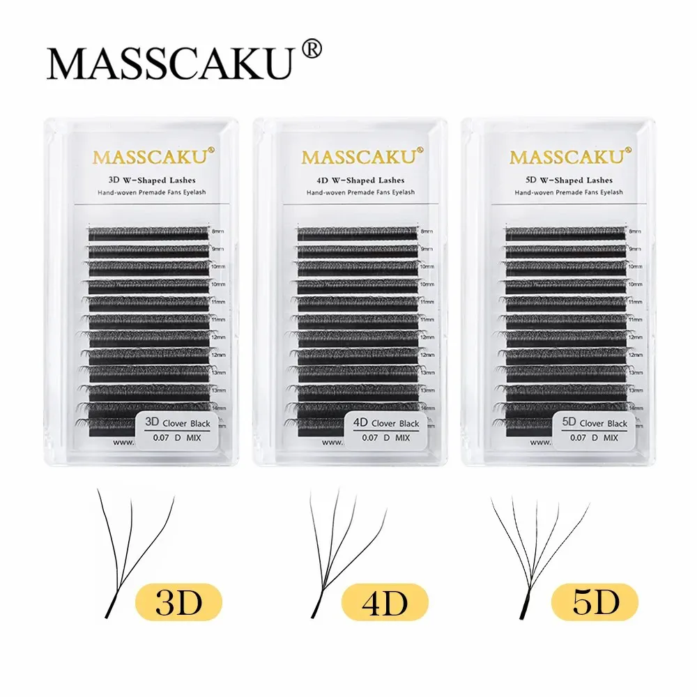 

MASSCAKU 12Lines Premium Mink 3D 4D 5D 6D Pre-made False Eyelash W Shape Soft and Natural Individual Lash Extension Supplies