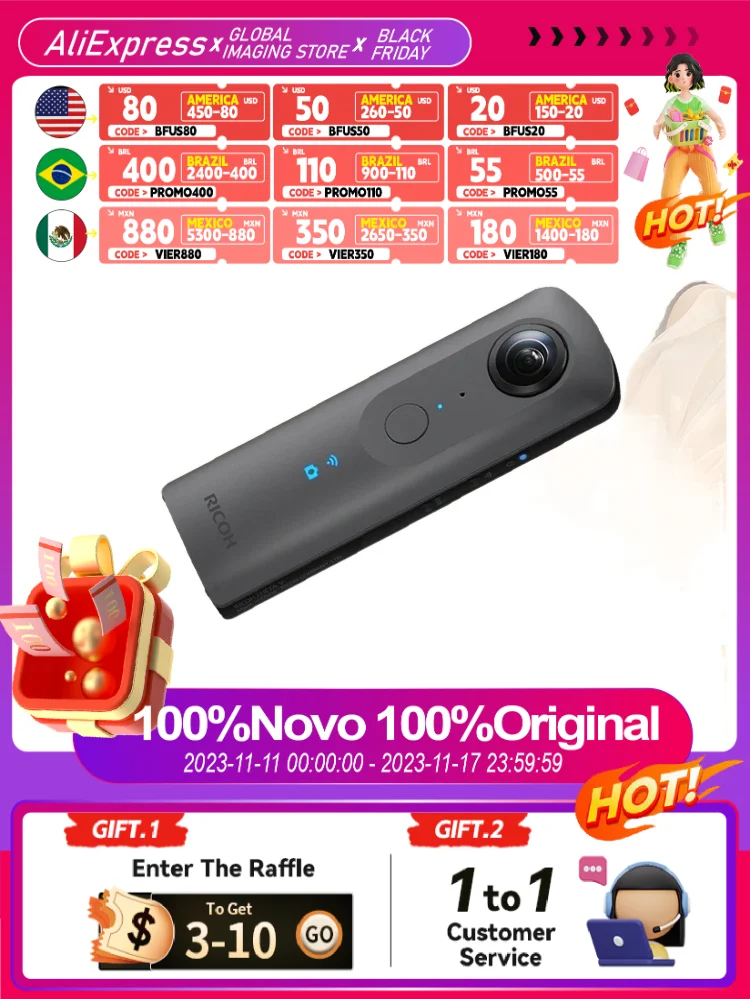 Ricoh Theta-V 4K 구형 VR 360 ° 카메라 19GB, 내부 메모리 12MP 이미지 4k 비디오, 이미지 안정화 고속