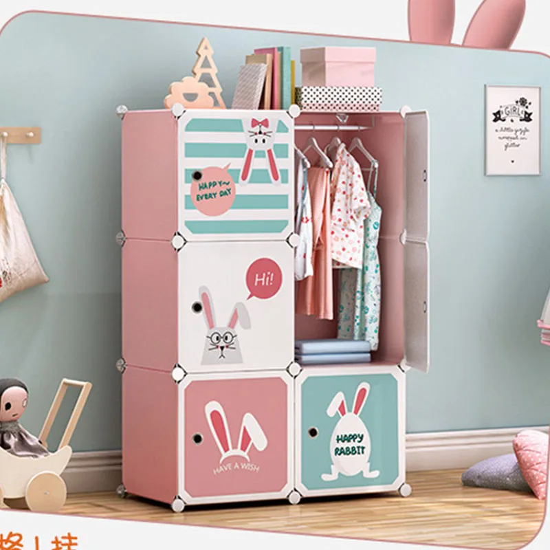 Description Picture 4 of itemKids Wardrobe Baby Dresser Children Bedroom Armoire Clothes Hanging Closet Animal Cartoon 6 Cubes Guarda Roupas Storage Cabinet