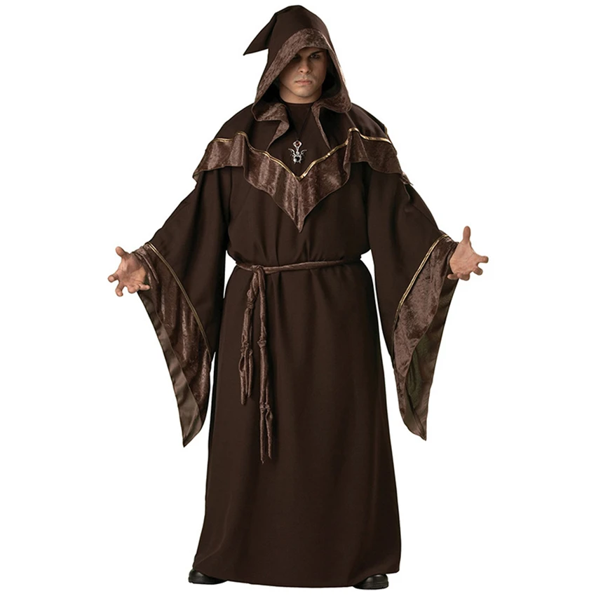 

New Medieval Wizard Cosplay Halloween Costumes for Men Adult Religious Godfather Party Performance Mage Uniform for Man Robe Set