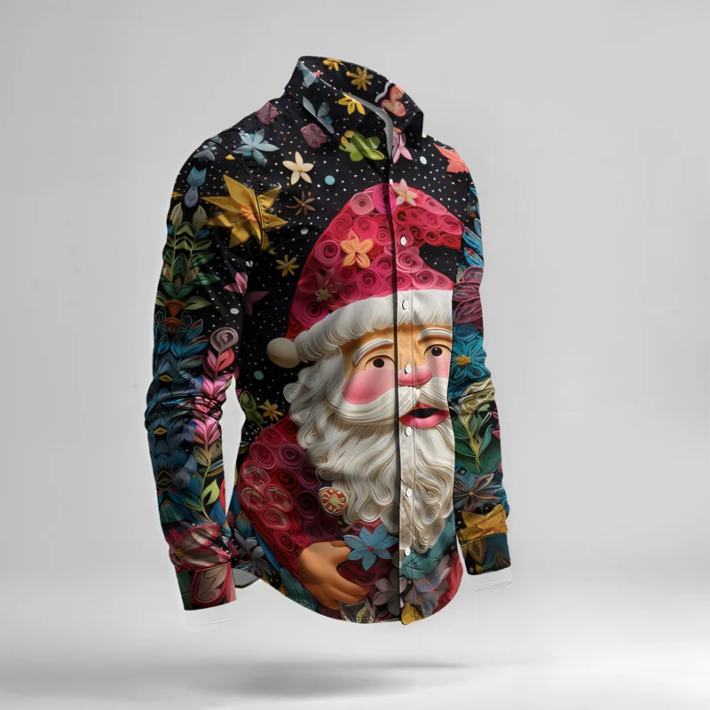 2025 Spring Summer Men Shirt Set Christmas Print Fashion Gingerbread Man Two Piece Set Mens Snowman Lightweight Party Long Sleev_voghion.com