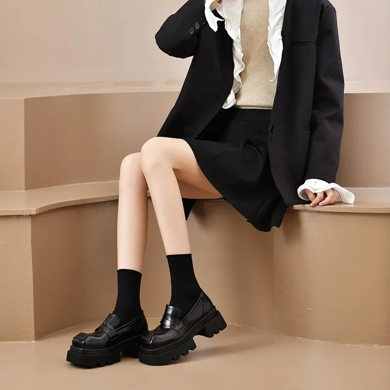 Oxford Shoes for Women High Heels Patent Leather Chunky Platform Shoes Woman Loafers Slip On Black Jk Uniform Shoes Mary Janes 4