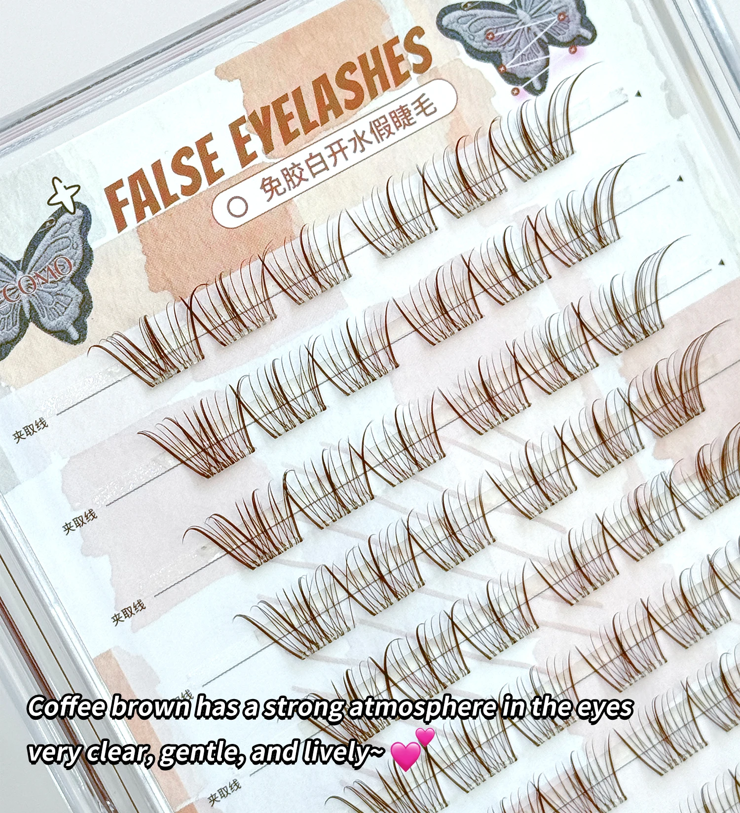 60 Cluster, braune, kleberfreie falsche Wimpern, 10–14 mm, natürlicher Stil, C-Curl, kein Kleber erforderlich, einfach zu tragende segmentierte Wimpern – Detail 5