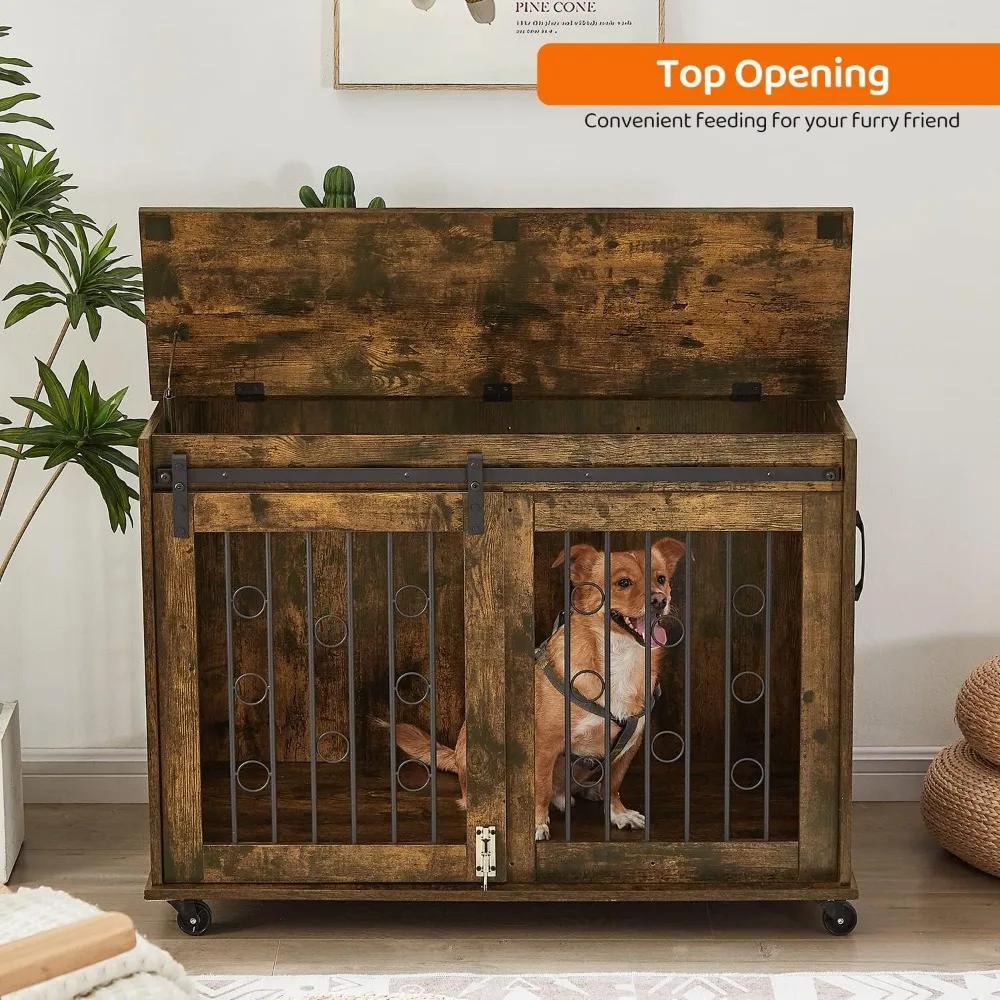 Masterpiece Dog Crate Furniture With Sliding Barn Door, 39 3