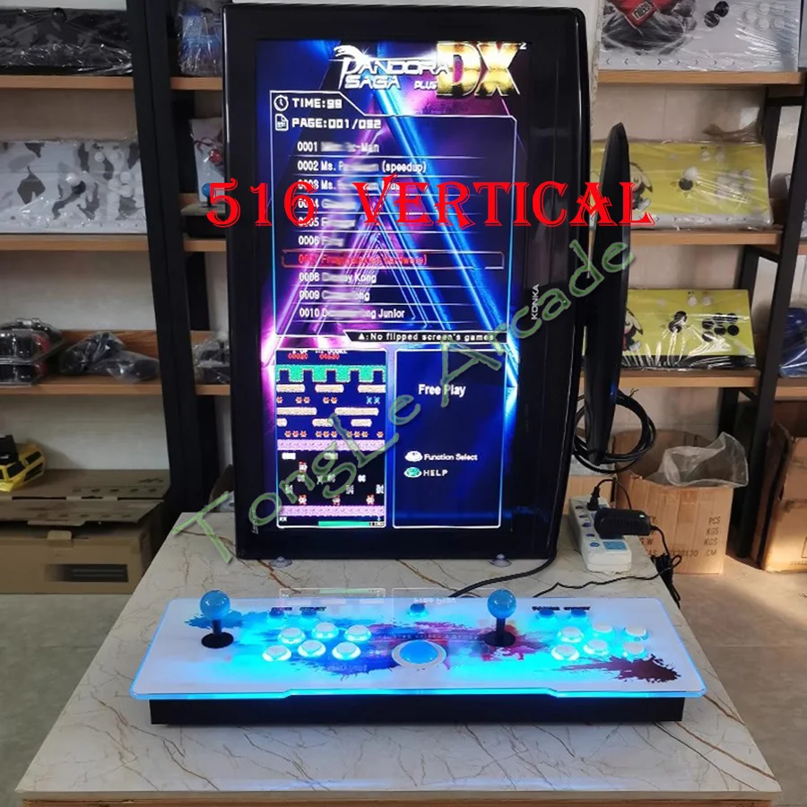 판도라 DX LED 트랙볼 아케이드 게임 콘솔, 조이스틱 2인용, 레트로 3D 박스, 전환 가능, 가로, 세로, 3000+516 게임