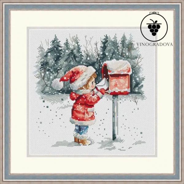 Chinese Cross Stitch Kits Embroidery Needlework Sets Beautiful Bee Pattern A Little Girl Mailing a Letter in the Snow 32-33