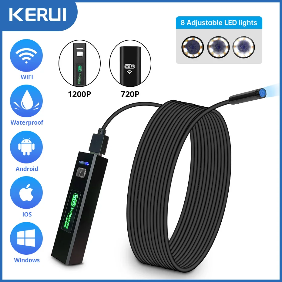 Wireless Endoscope WiFi Borescope Inspection HD Camera for iPhone Android W 