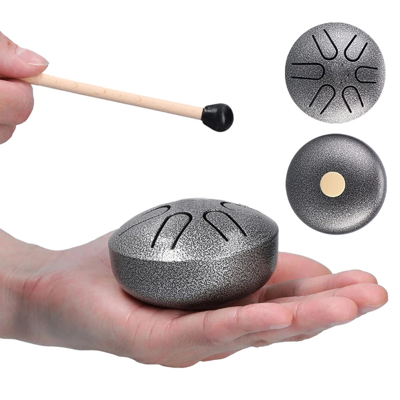 

Mini Steel Tongue Drum 3 Inch 6 Tone Ethereal Tambor Music Hand Pan Drums With Drumsticks Yoga Meditation Instrument Accessories