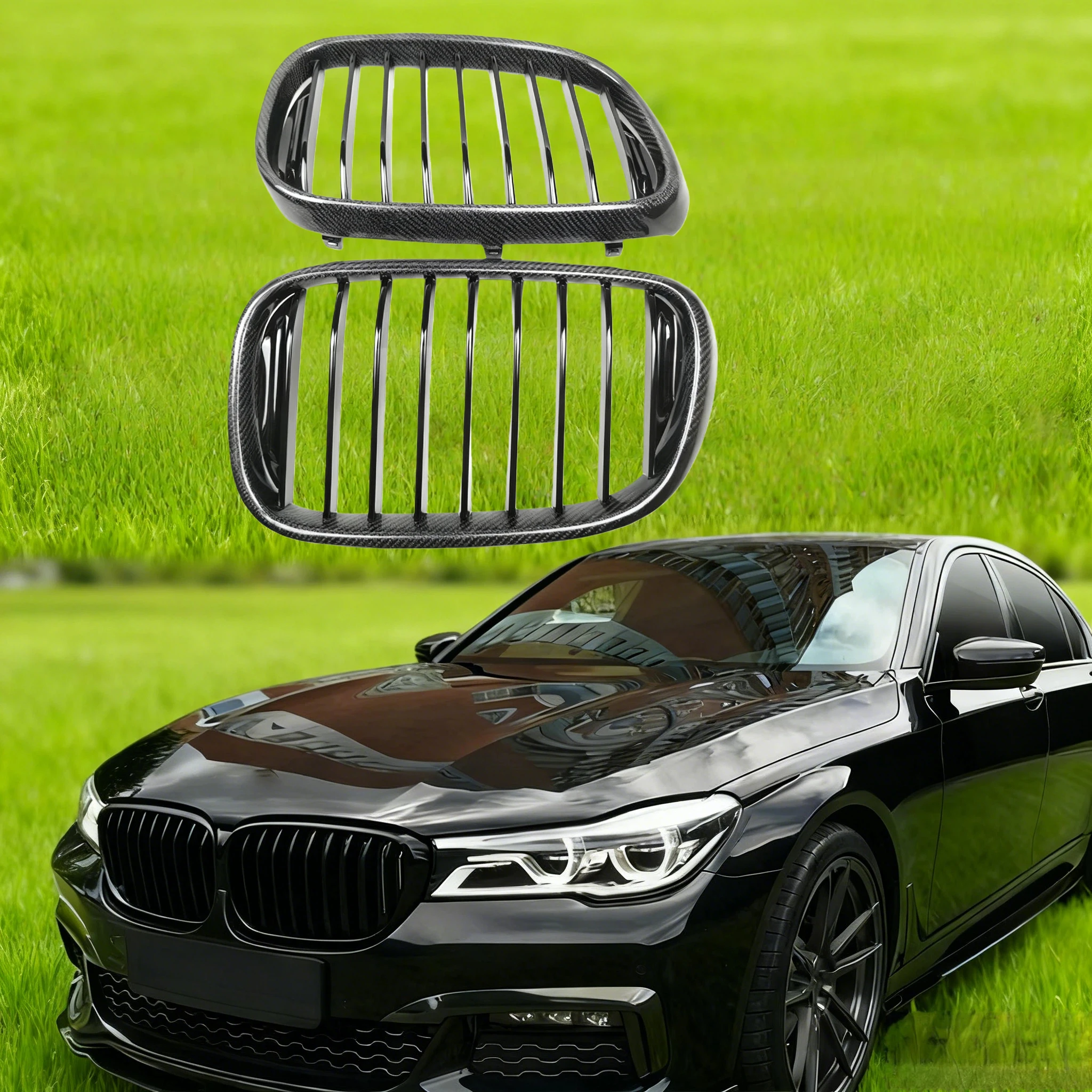 G11 리얼 카본 파이버 글로스 블랙 프론트 범퍼 그릴 BMW 7 시리즈 G11 G12 740i 730i 750i 프리-LCI 2016 2017 2018 2019용