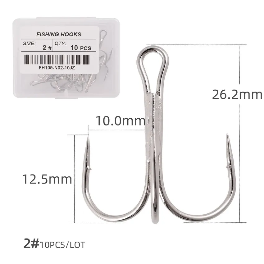 10PCS/box White Sharpened Fishing Treble Hooks Fish Fishing Tackle