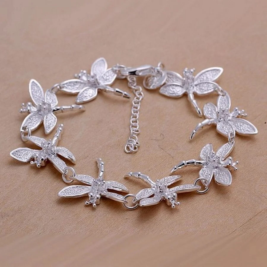 

High Quality New Fashion Silver Color Jewelry Creative Inlaid Stone Dragonfly Bracelets Chain Lady Women Free Shipping